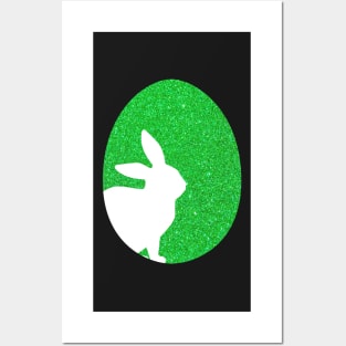 Easter Bunny Silhouette in Green Faux Glitter Easter Egg Posters and Art
